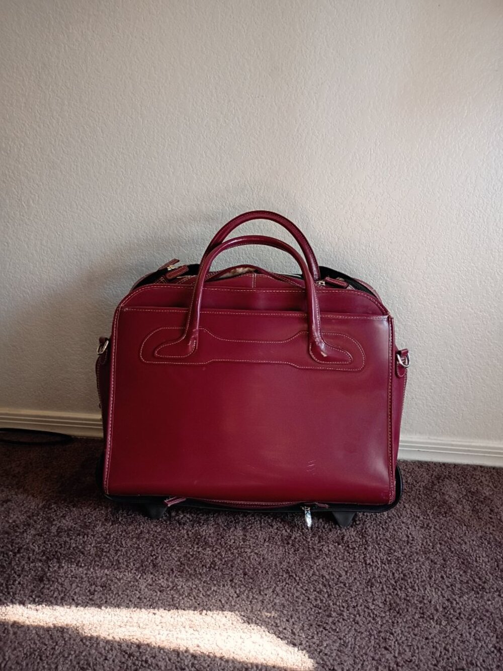 McKlein USA Red Leather Wheeled Laptop Briefcase / Rolling Work Bag